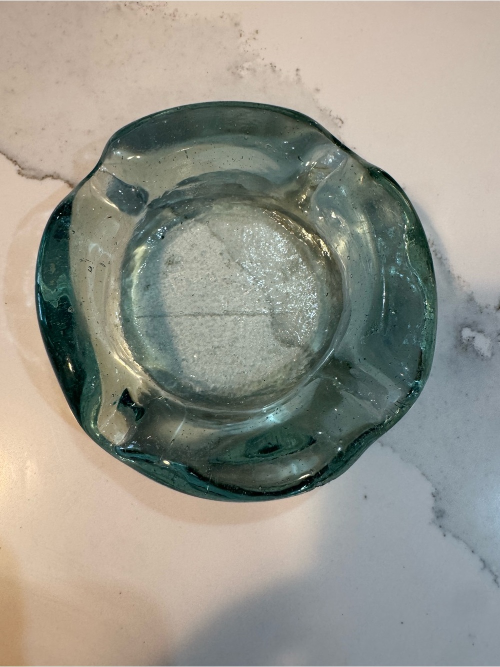 Vintage Handblown heavy blue/green Glass Ashtray - Aqua Green